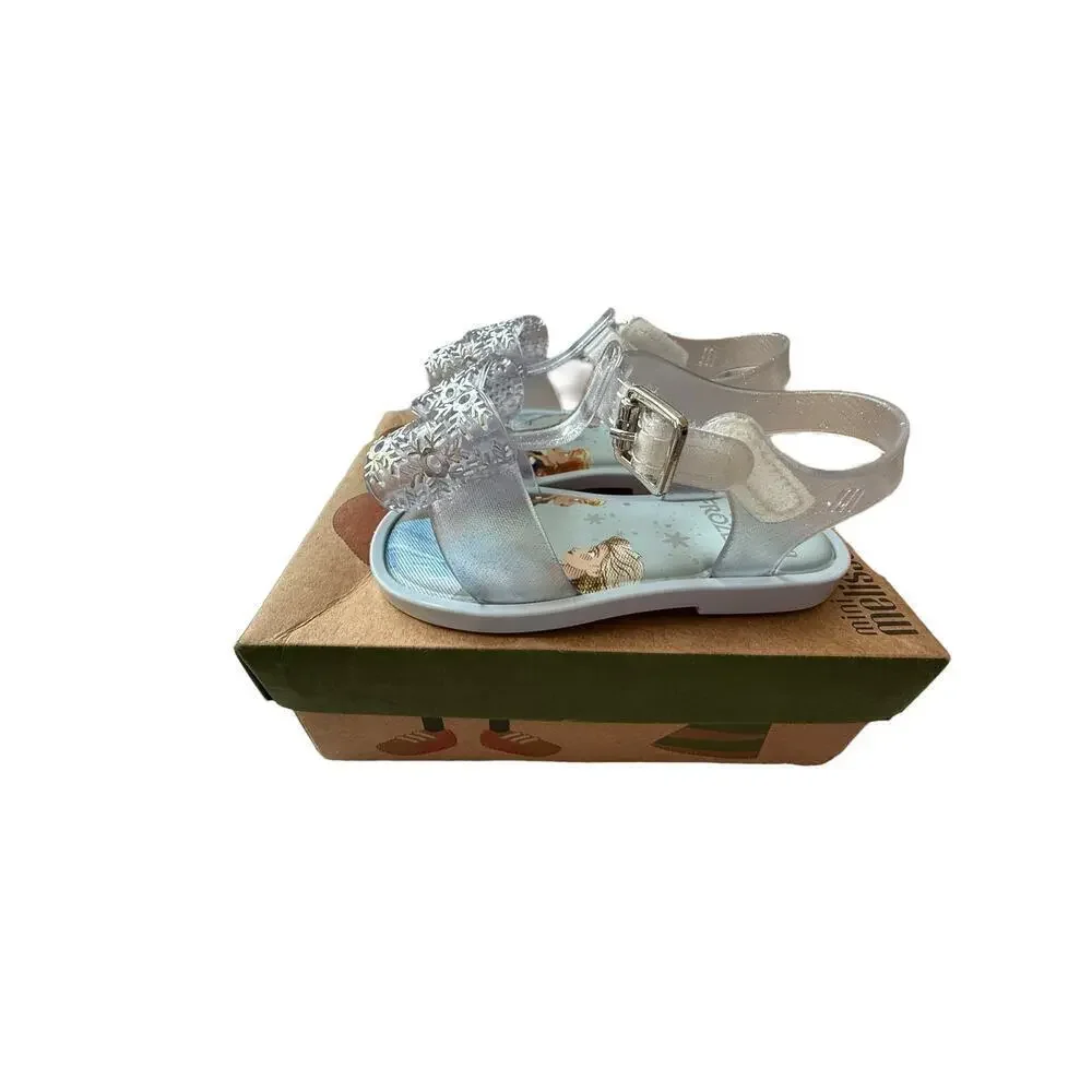 Mini Melissa Women's Blue/Clear Glitter Silver MAR SANDAL + FROZEN Size 7